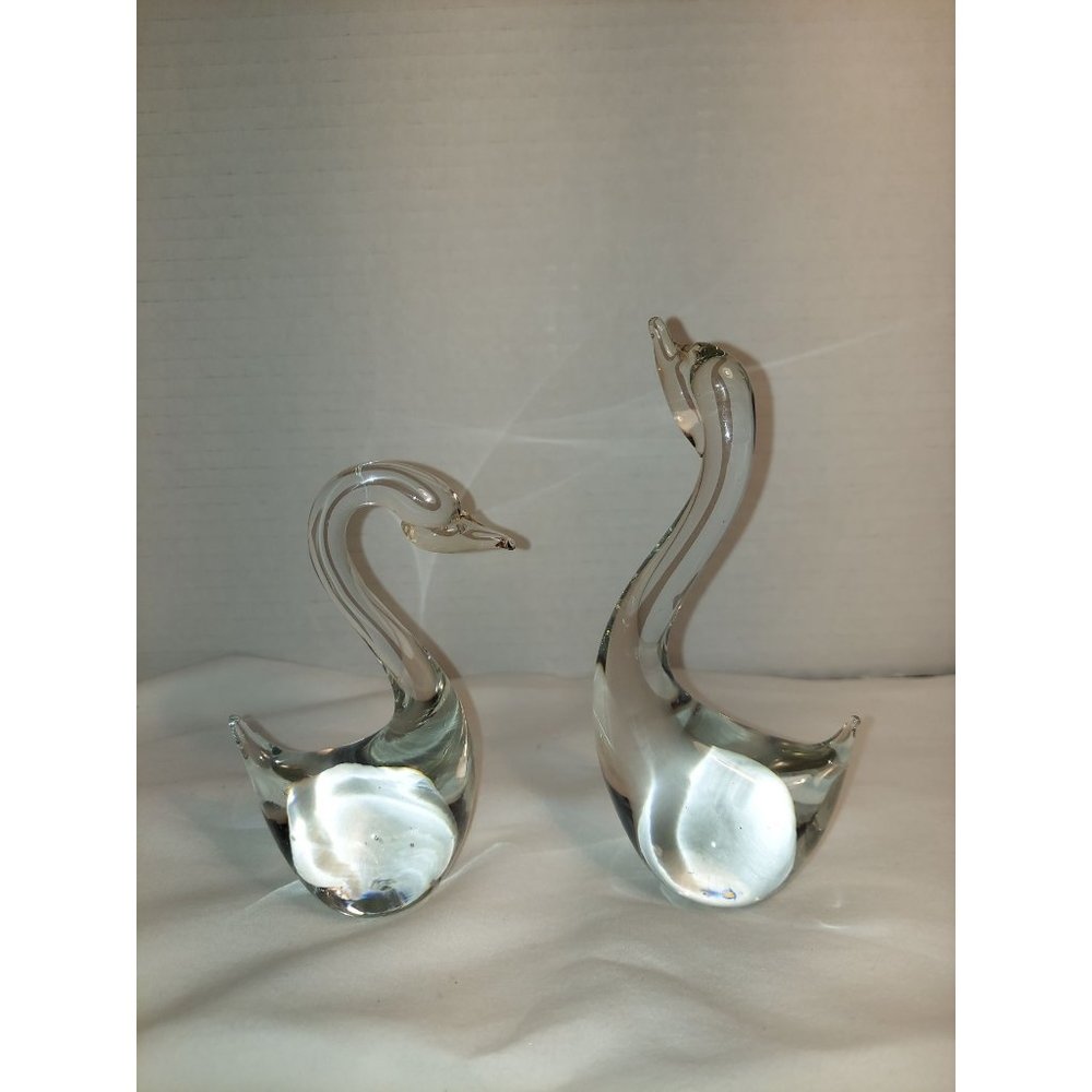Set of 2 Vintage ACC Handmade Glass Blown Swan Figurine